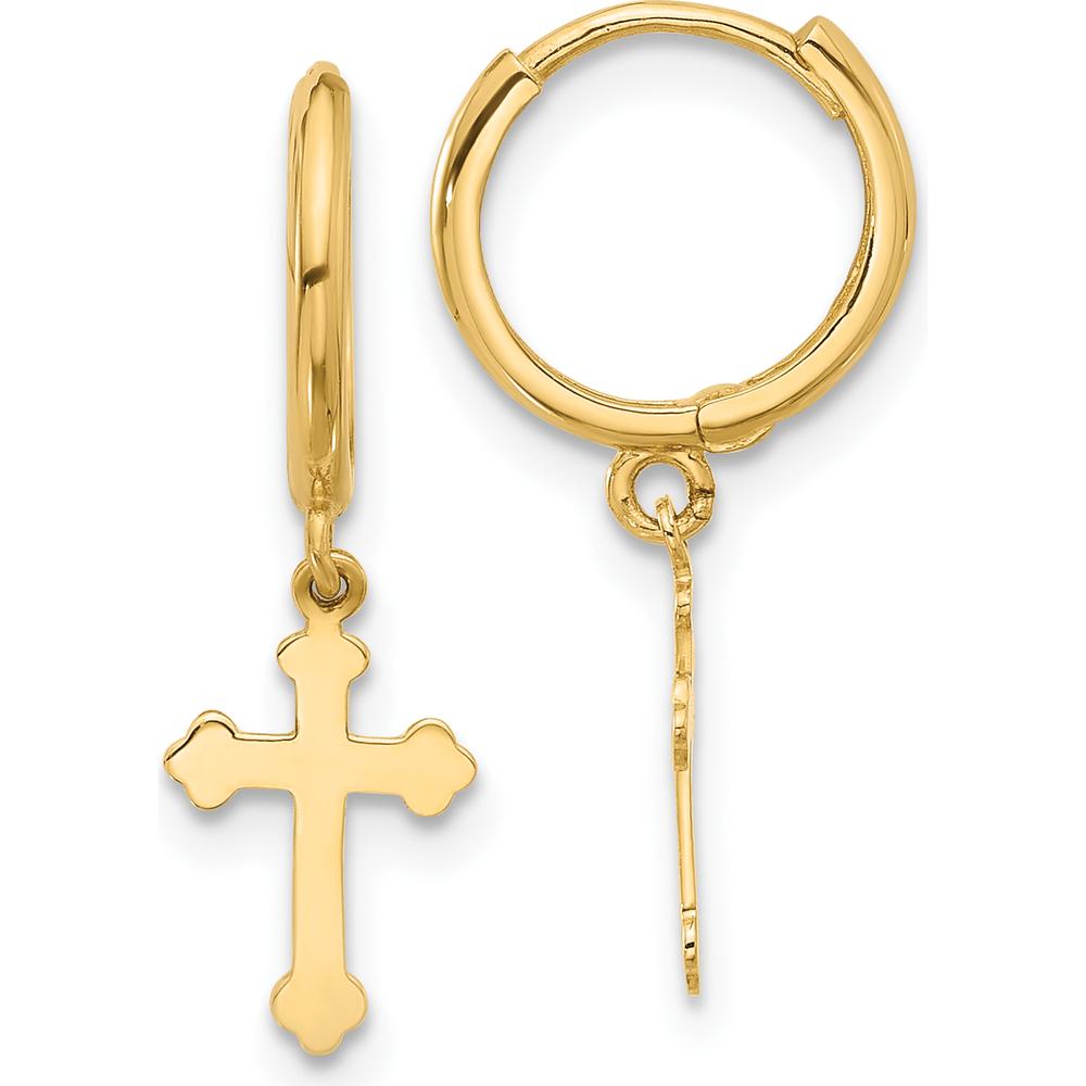 14K Yellow Gold Hinged Dangle Cross Hoop Earrings by Oro Pregiato