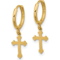 14K Yellow Gold Hinged Dangle Cross Hoop Earrings by Oro Pregiato