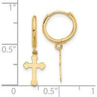 14K Yellow Gold Hinged Dangle Cross Hoop Earrings by Oro Pregiato