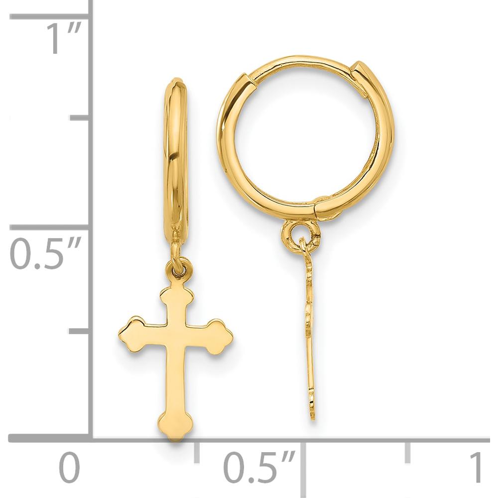 14K Yellow Gold Hinged Dangle Cross Hoop Earrings by Oro Pregiato