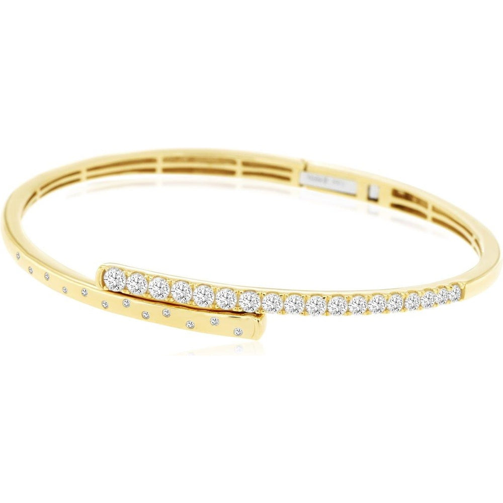 14K Yellow Gold Hinged Diamond Bangle with Channel-Set Round Brilliant Diamonds - 1.27 Carat Total Diamond Weight - Royal Jewelry