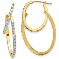 14K Yellow Gold Hinged Double Hoop Earrings with Diamonds - 0.010 Carats Total Diamond Weight by Monteluci Fine Jewelry