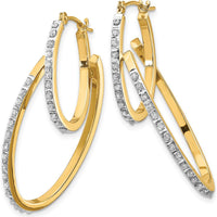 14K Yellow Gold Hinged Double Hoop Earrings with Diamonds - 0.010 Carats Total Diamond Weight by Monteluci Fine Jewelry