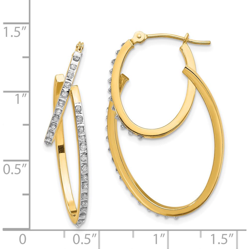 14K Yellow Gold Hinged Double Hoop Earrings with Diamonds - 0.010 Carats Total Diamond Weight by Monteluci Fine Jewelry