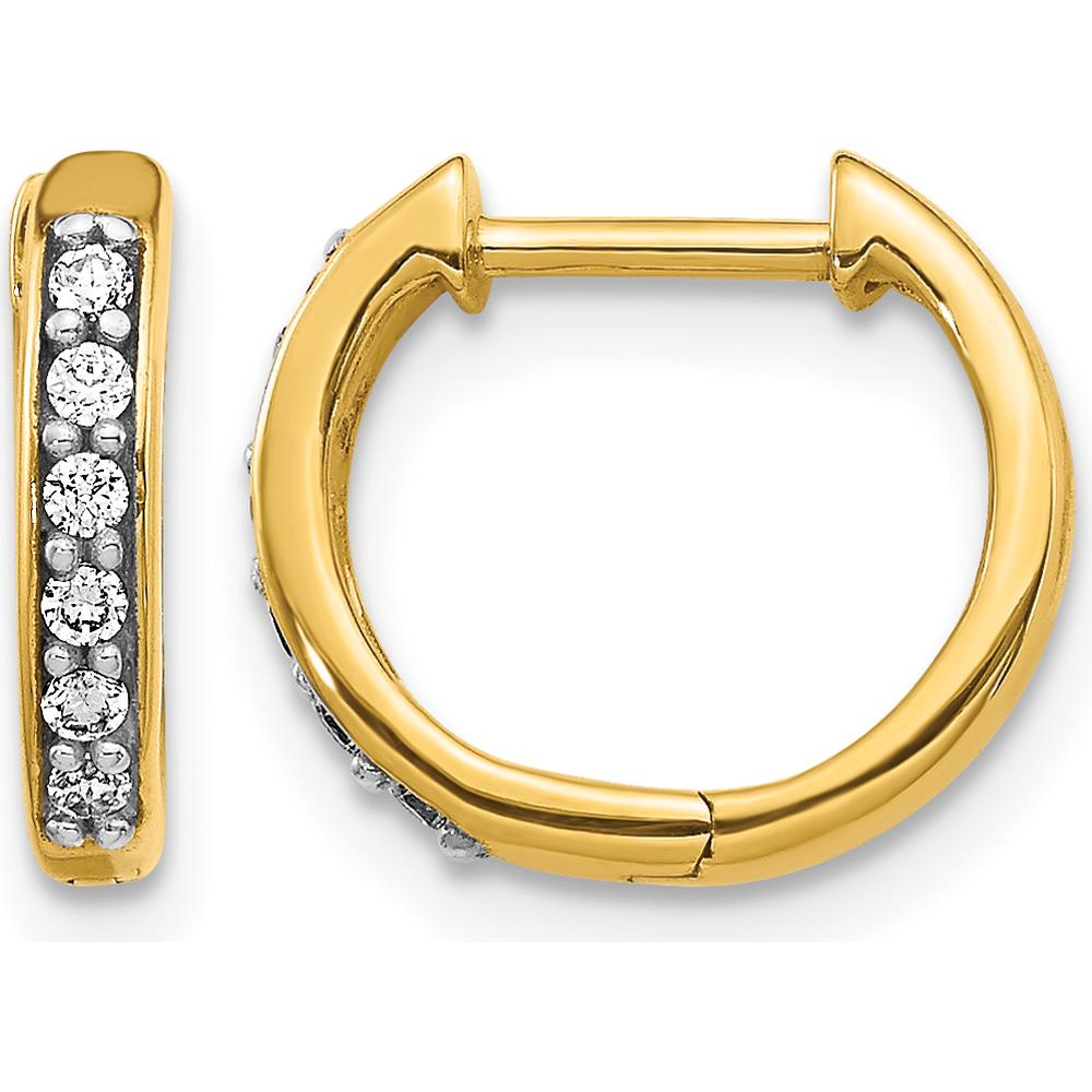 14K Yellow Gold Hinged Hoop Earrings with 12 Round Diamonds - 0.12 Carat Total Diamond Weight by Monteluci Fine Jewelry