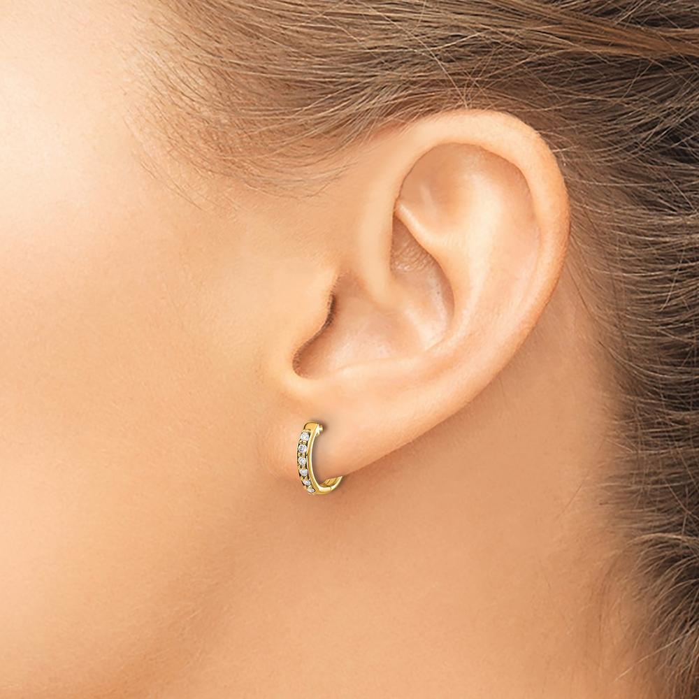 14K Yellow Gold Hinged Hoop Earrings with 12 Round Diamonds - 0.12 Carat Total Diamond Weight by Monteluci Fine Jewelry