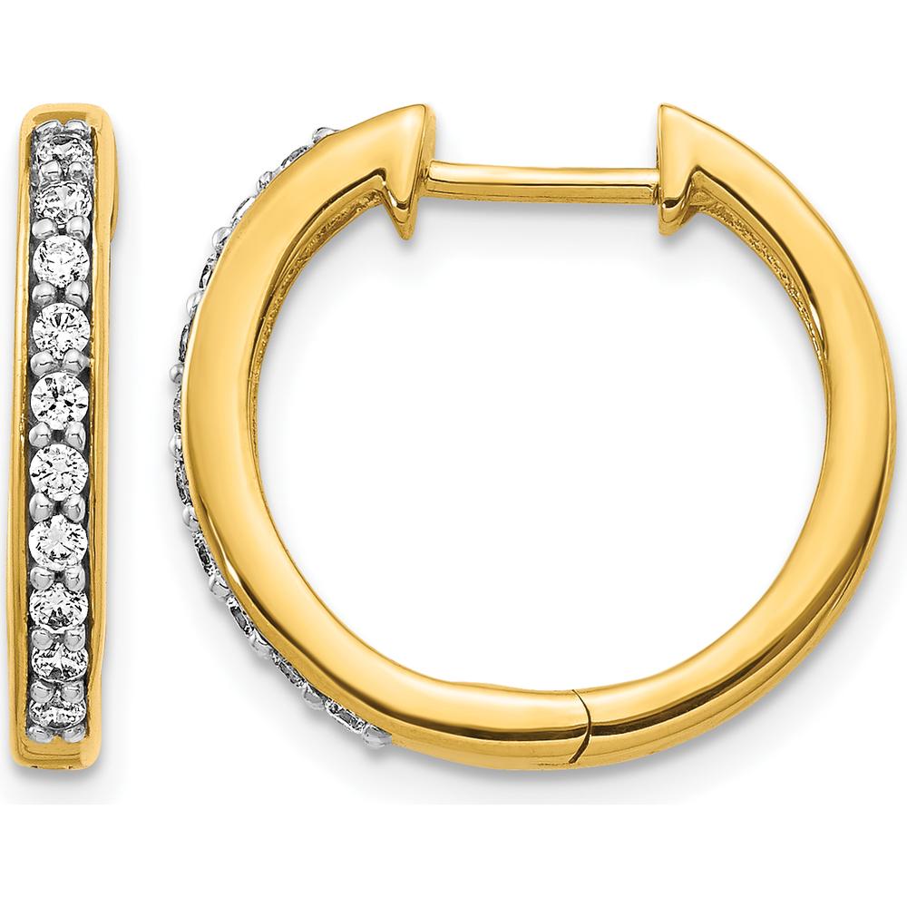 14K Yellow Gold Hinged Hoop Earrings with 20 Round Diamonds - 0.12 Carat Total Diamond Weight by Monteluci Fine Jewelry