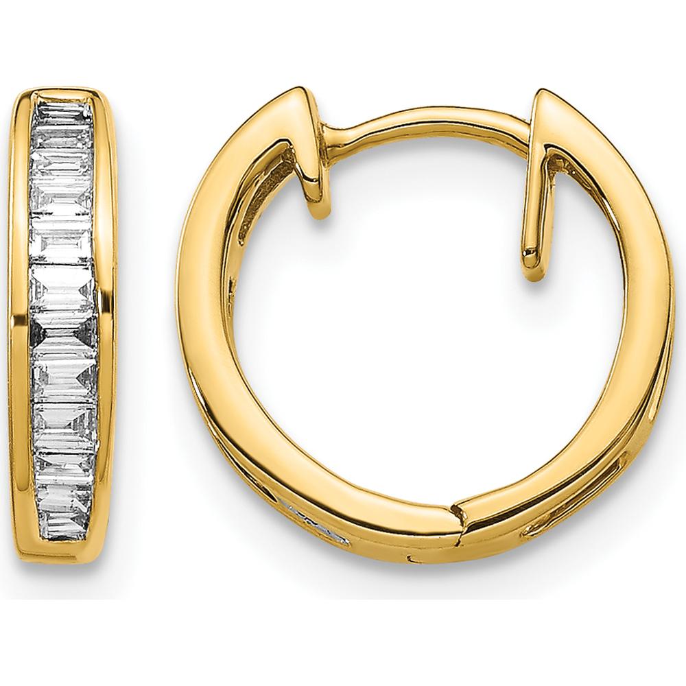 14K Yellow Gold Hinged Hoop Earrings with Baguette Diamonds - 0.18 Carat Total Diamond Weight by Monteluci Fine Jewelry