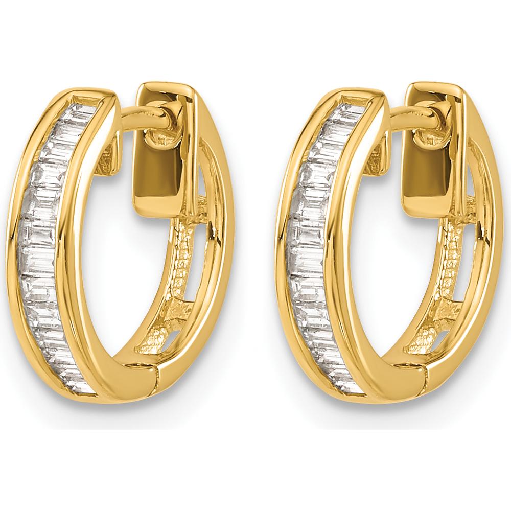 14K Yellow Gold Hinged Hoop Earrings with Baguette Diamonds - 0.18 Carat Total Diamond Weight by Monteluci Fine Jewelry