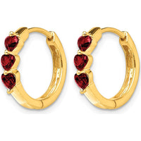 14K Yellow Gold Hinged Hoop Earrings with Heart-Shaped Lab-Created Rubies - 0.14 Carat Total Ruby Weight by Monteluci Fine Jewelry