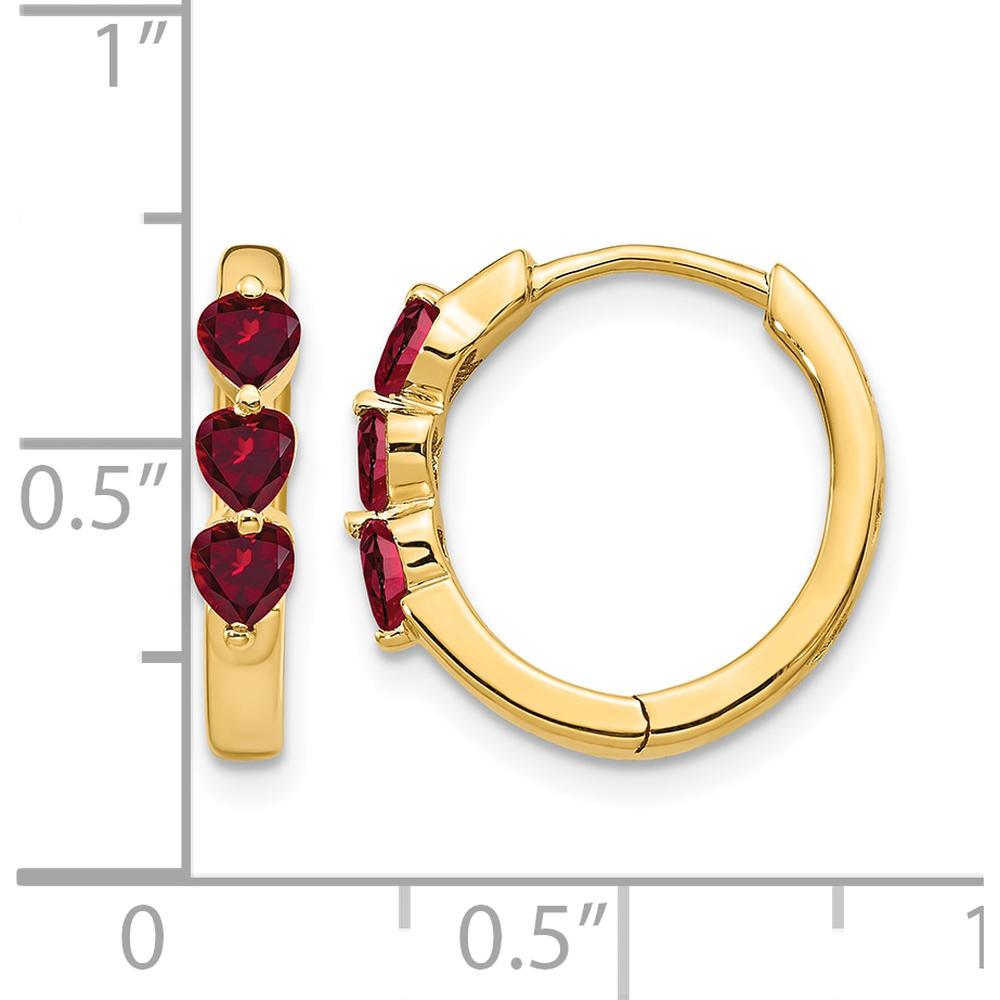 14K Yellow Gold Hinged Hoop Earrings with Heart-Shaped Lab-Created Rubies - 0.14 Carat Total Ruby Weight by Monteluci Fine Jewelry