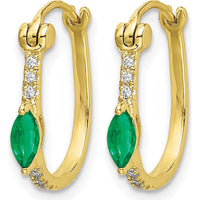 14K Yellow Gold Hinged Hoop Earrings with Marquise Emeralds and Round Diamonds - 0.11 Carat Total Emerald Weight, 0.06 Carat Total Diamond Weight by Monteluci Fine Jewelry