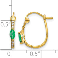 14K Yellow Gold Hinged Hoop Earrings with Marquise Emeralds and Round Diamonds - 0.11 Carat Total Emerald Weight, 0.06 Carat Total Diamond Weight by Monteluci Fine Jewelry