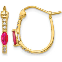 14K Yellow Gold Hinged Hoop Earrings with Marquise Ruby and Round Diamonds - 0.23 Carat Ruby, 0.06 Carat Total Diamond Weight by Monteluci Fine Jewelry