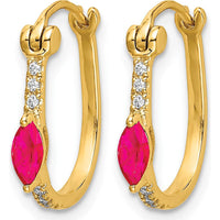 14K Yellow Gold Hinged Hoop Earrings with Marquise Ruby and Round Diamonds - 0.23 Carat Ruby, 0.06 Carat Total Diamond Weight by Monteluci Fine Jewelry