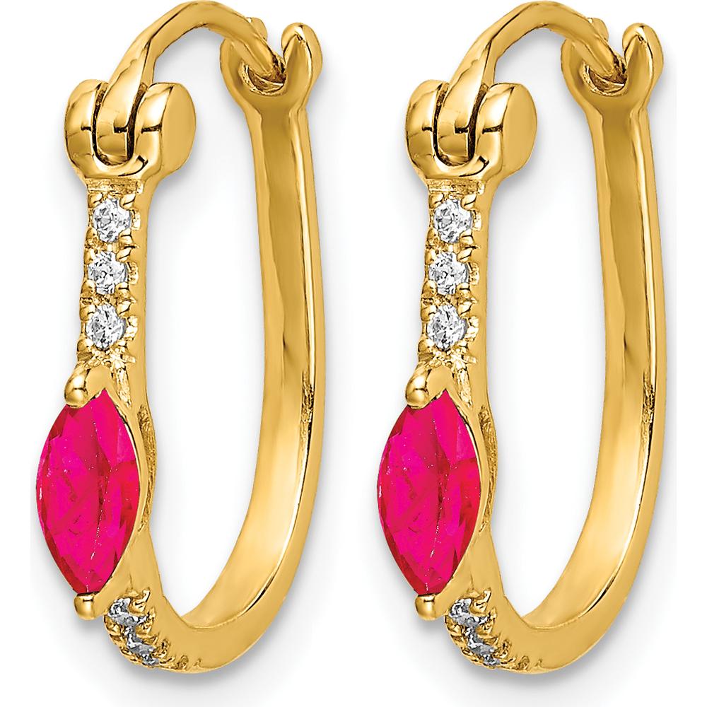 14K Yellow Gold Hinged Hoop Earrings with Marquise Ruby and Round Diamonds - 0.23 Carat Ruby, 0.06 Carat Total Diamond Weight by Monteluci Fine Jewelry