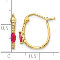 14K Yellow Gold Hinged Hoop Earrings with Marquise Ruby and Round Diamonds - 0.23 Carat Ruby, 0.06 Carat Total Diamond Weight by Monteluci Fine Jewelry