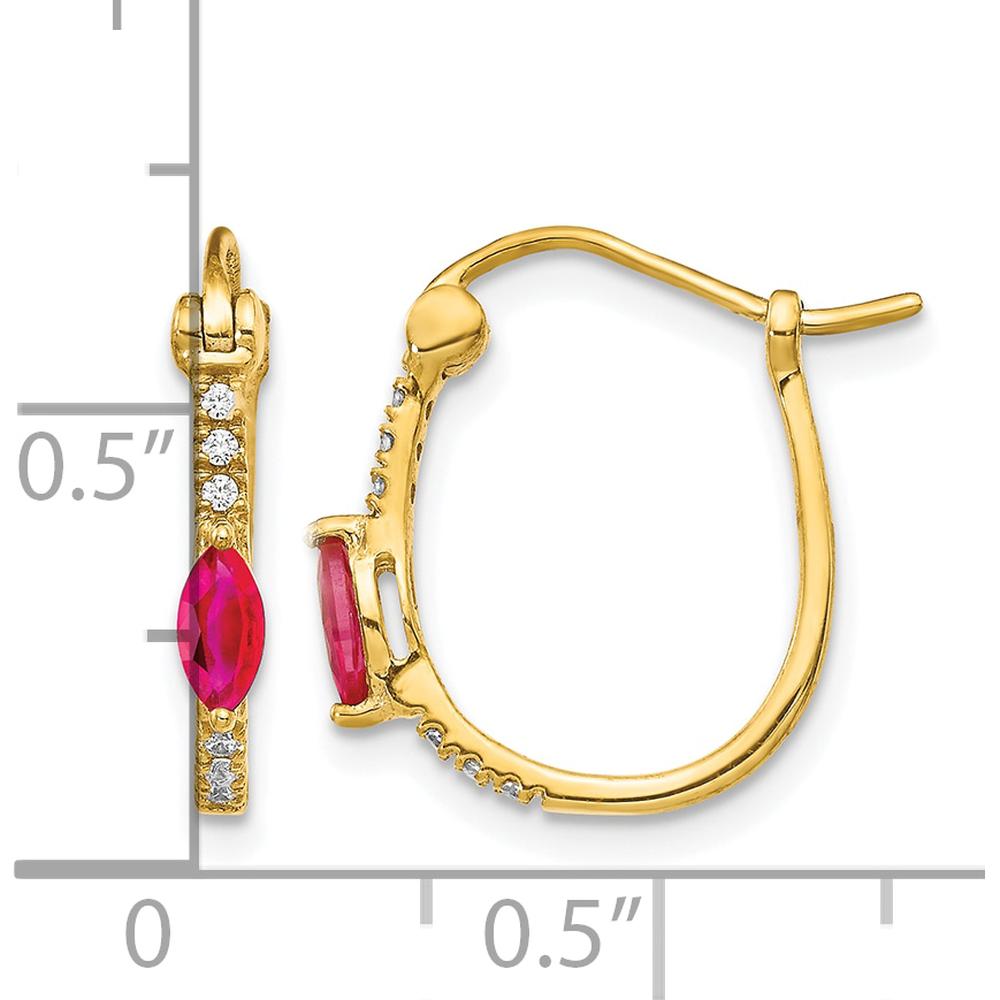 14K Yellow Gold Hinged Hoop Earrings with Marquise Ruby and Round Diamonds - 0.23 Carat Ruby, 0.06 Carat Total Diamond Weight by Monteluci Fine Jewelry