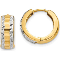 14K Yellow Gold Hinged Hoop Earrings with Rhodium-Plated Accents - 10mm Length by Oro Pregiato