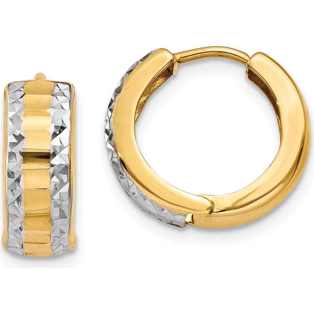 14K Yellow Gold Hinged Hoop Earrings with Rhodium-Plated Accents - 10mm Length by Oro Pregiato
