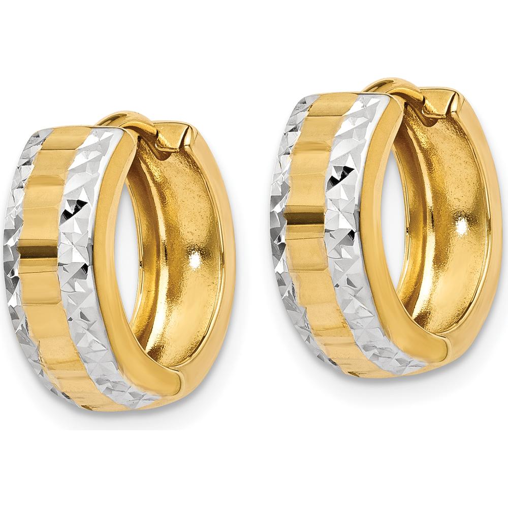 14K Yellow Gold Hinged Hoop Earrings with Rhodium-Plated Accents - 10mm Length by Oro Pregiato