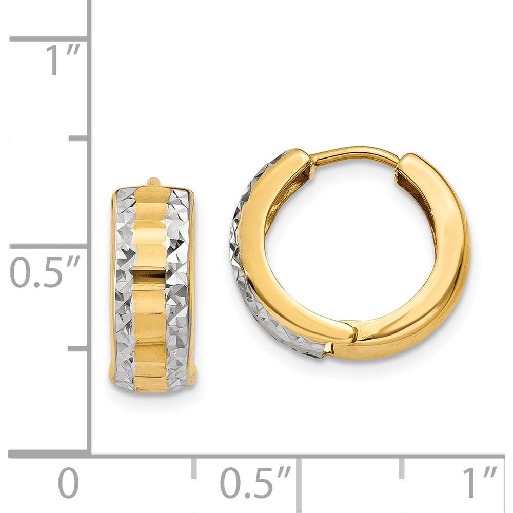 14K Yellow Gold Hinged Hoop Earrings with Rhodium-Plated Accents - 10mm Length by Oro Pregiato