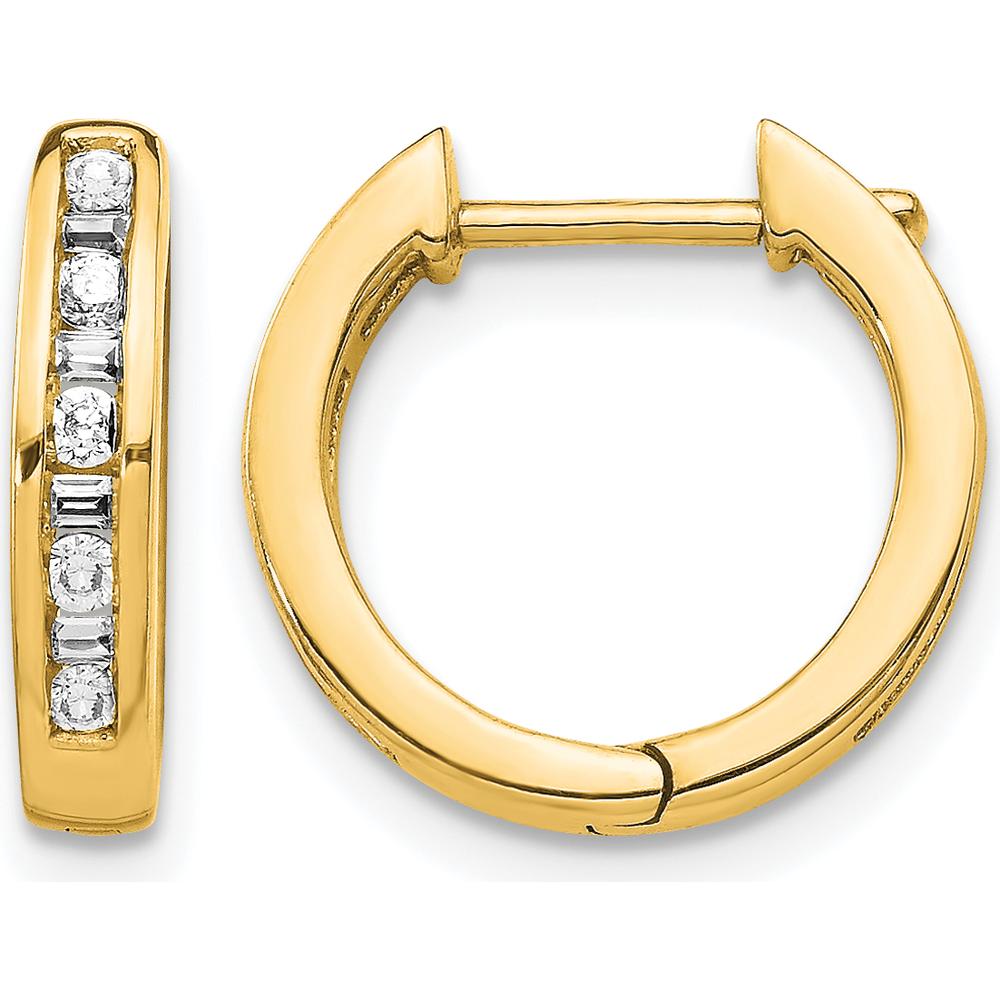 14K Yellow Gold Hinged Hoop Earrings with Round and Baguette Diamonds - 0.30 Carat Total Diamond Weight by Monteluci Fine Jewelry
