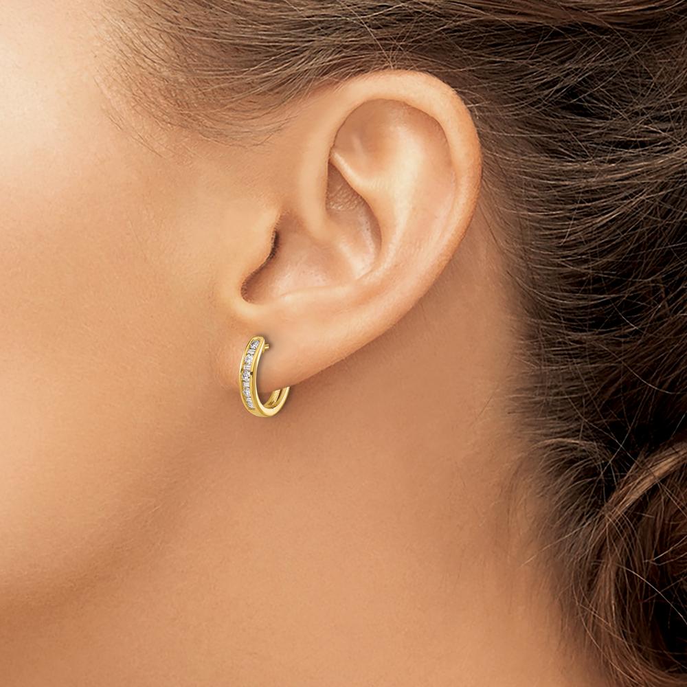 14K Yellow Gold Hinged Hoop Earrings with Round and Baguette Diamonds - 0.30 Carat Total Diamond Weight by Monteluci Fine Jewelry
