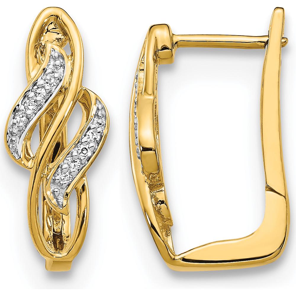 14K Yellow Gold Hinged Hoop Earrings with Round Diamonds - 0.007 Carat Total Diamond Weight by Monteluci Fine Jewelry