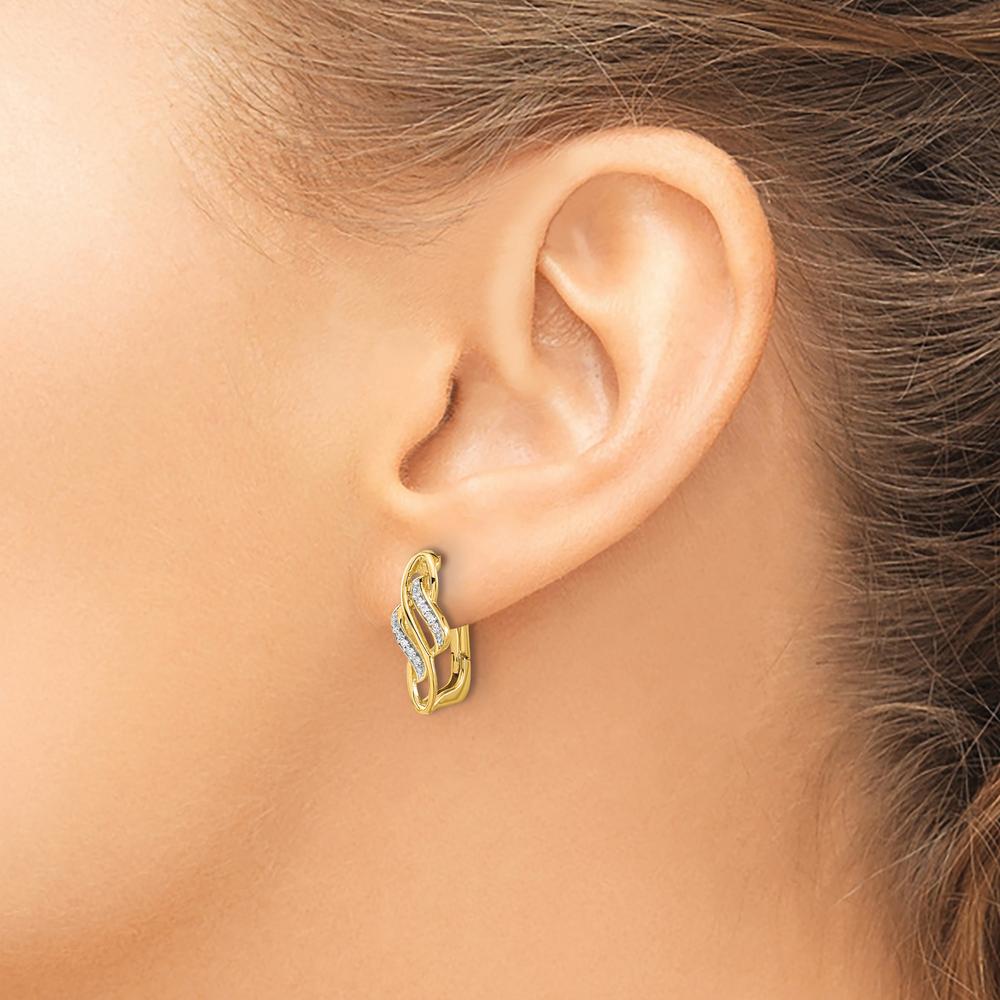 14K Yellow Gold Hinged Hoop Earrings with Round Diamonds - 0.007 Carat Total Diamond Weight by Monteluci Fine Jewelry