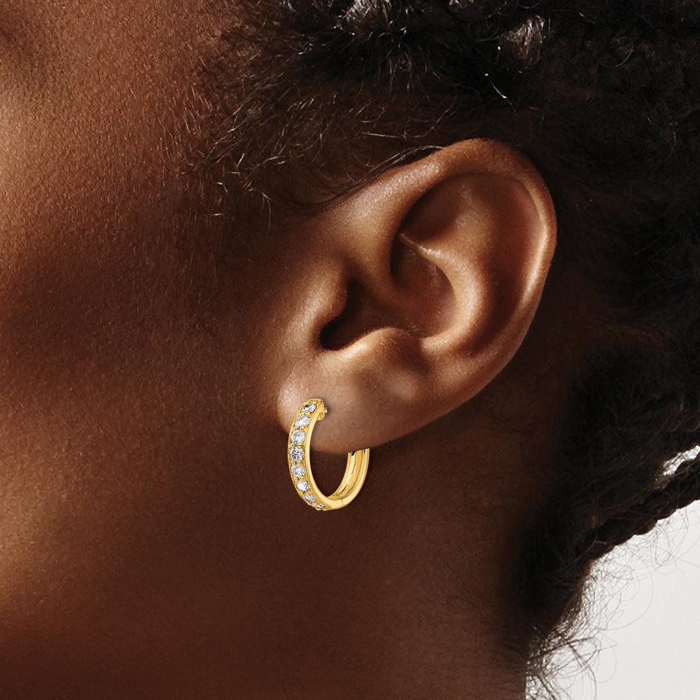 14K Yellow Gold Hinged Hoop Earrings with Round Diamonds - 0.05 Carat Total Diamond Weight by Monteluci Fine Jewelry
