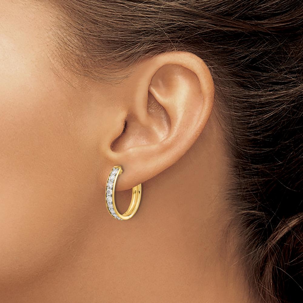 14K Yellow Gold Hinged Hoop Earrings with Round Diamonds - 0.07 Carat Total Diamond Weight by Monteluci Fine Jewelry