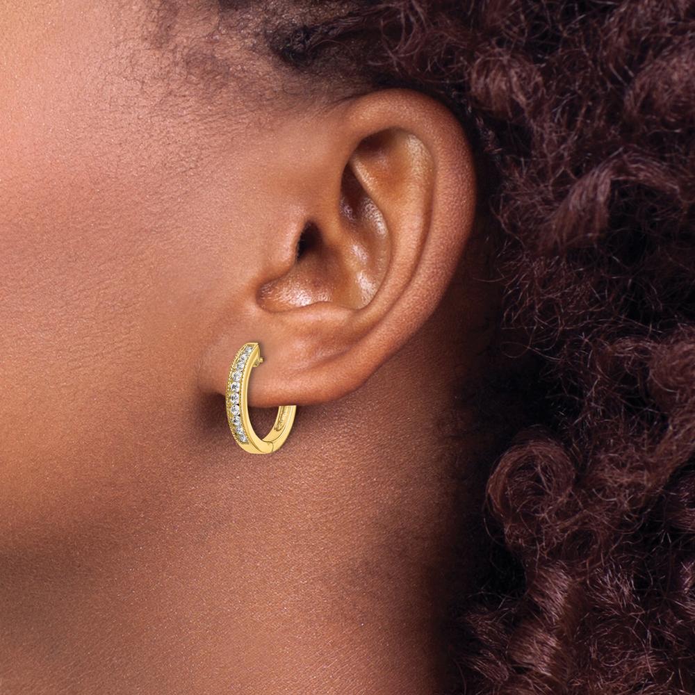 14K Yellow Gold Hinged Hoop Earrings with Round Natural Diamonds - 0.12 Carat Total Diamond Weight by Monteluci Fine Jewelry