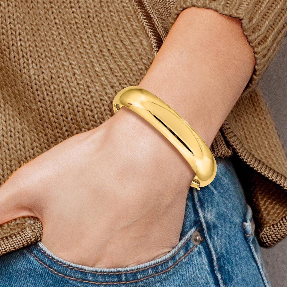 14K Yellow Gold Hinged Oval Bangle Bracelet - 14.5mm Width, 7 Inch Length by Oro Pregiato