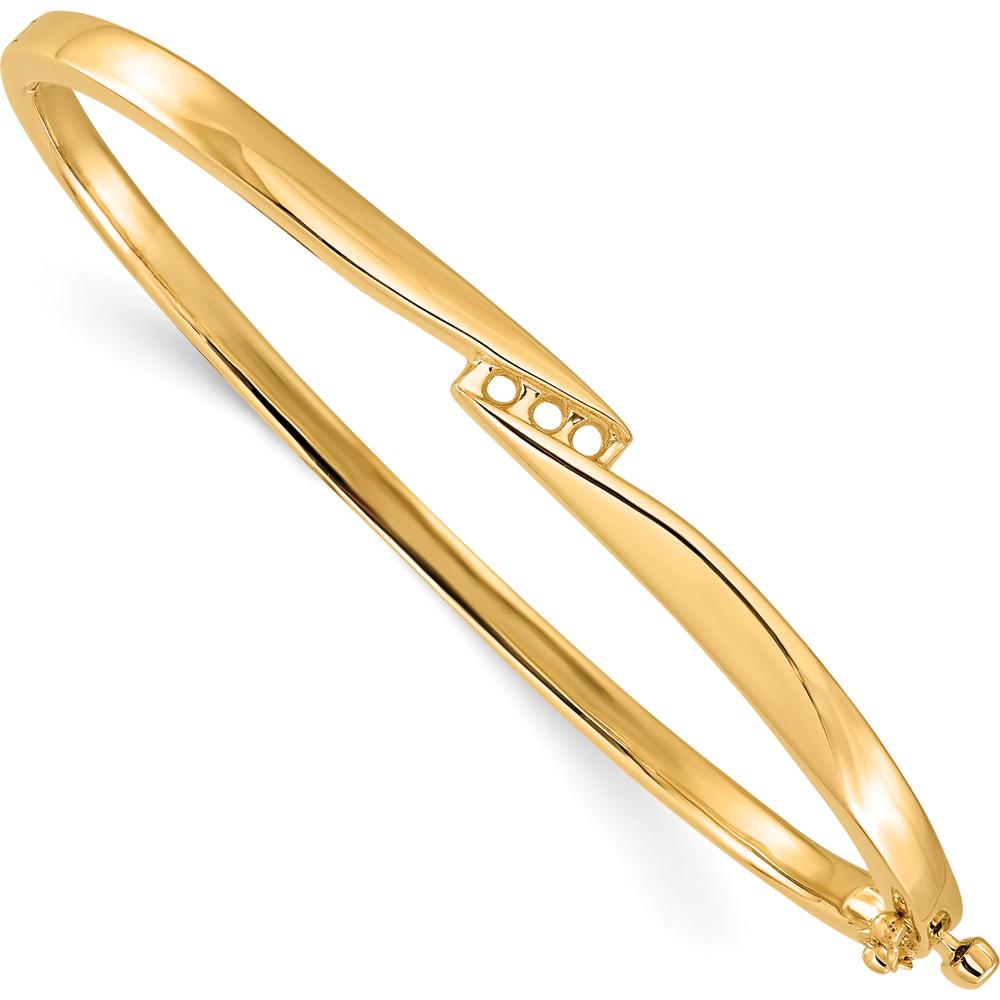 14K Yellow Gold Hinged Oval Bangle Bracelet Mounting for Three 2.4mm Round Stones - 0.18 Carat Total Diamond Capacity by Oro Pregiato