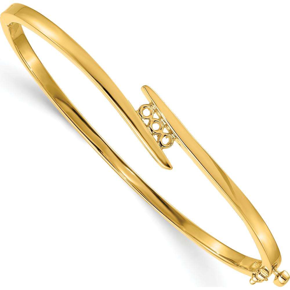 14K Yellow Gold Hinged Oval Bangle Bracelet Mounting for Three 3.0mm Round Stones - Holds 1/3 Total Carat Weight by Oro Pregiato