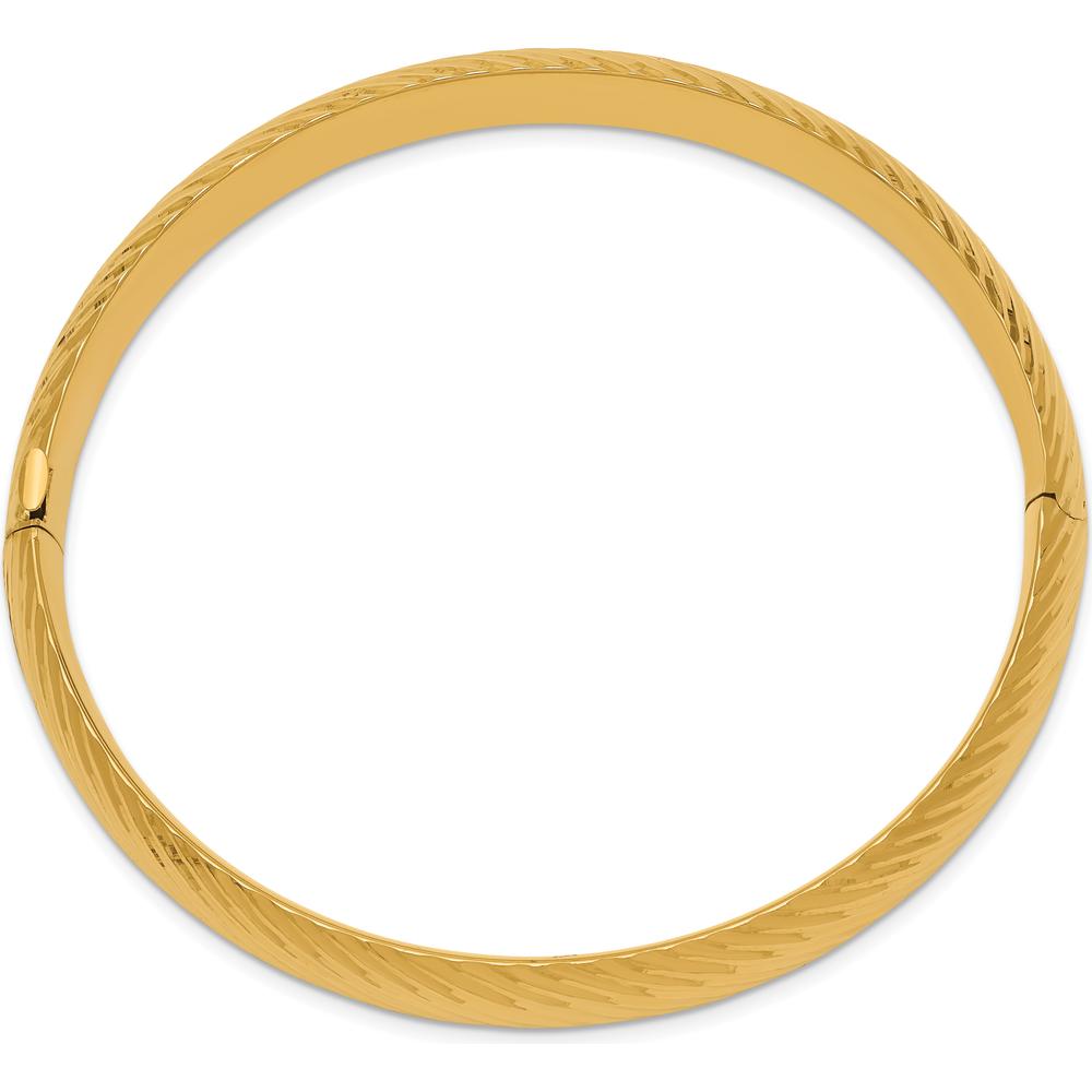 14K Yellow Gold Hinged Oval Bangle Bracelet with Polished and Diamond-Cut Texture - 10mm Width, 7.5in Length by Oro Pregiato