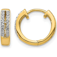 14K Yellow Gold Hinged Round Hoop Earrings with 32 Round Diamonds - 0.096 Carat Total Diamond Weight by Monteluci Fine Jewelry