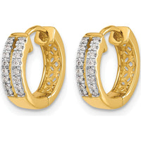 14K Yellow Gold Hinged Round Hoop Earrings with 32 Round Diamonds - 0.096 Carat Total Diamond Weight by Monteluci Fine Jewelry