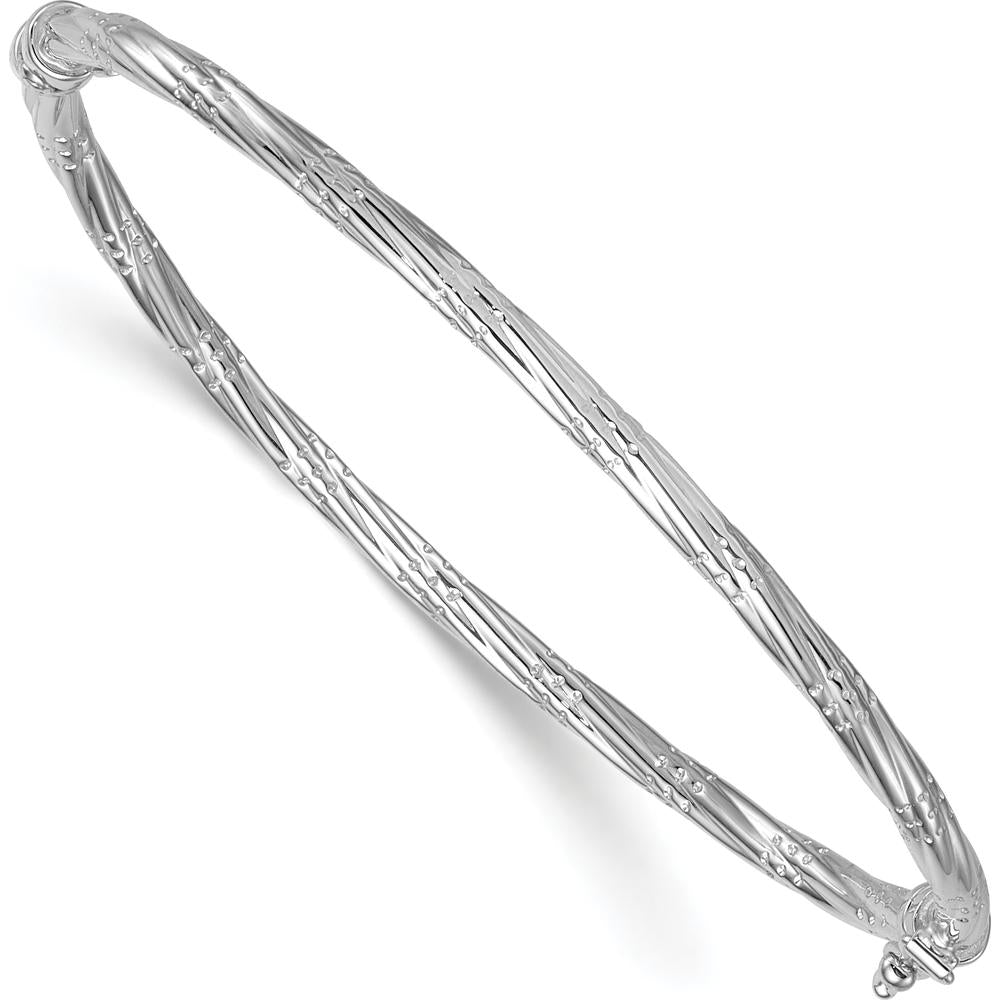 14K Yellow Gold Hinged Twisted Bangle Bracelet with Rhodium Plating - 2.87mm Width by Oro Pregiato