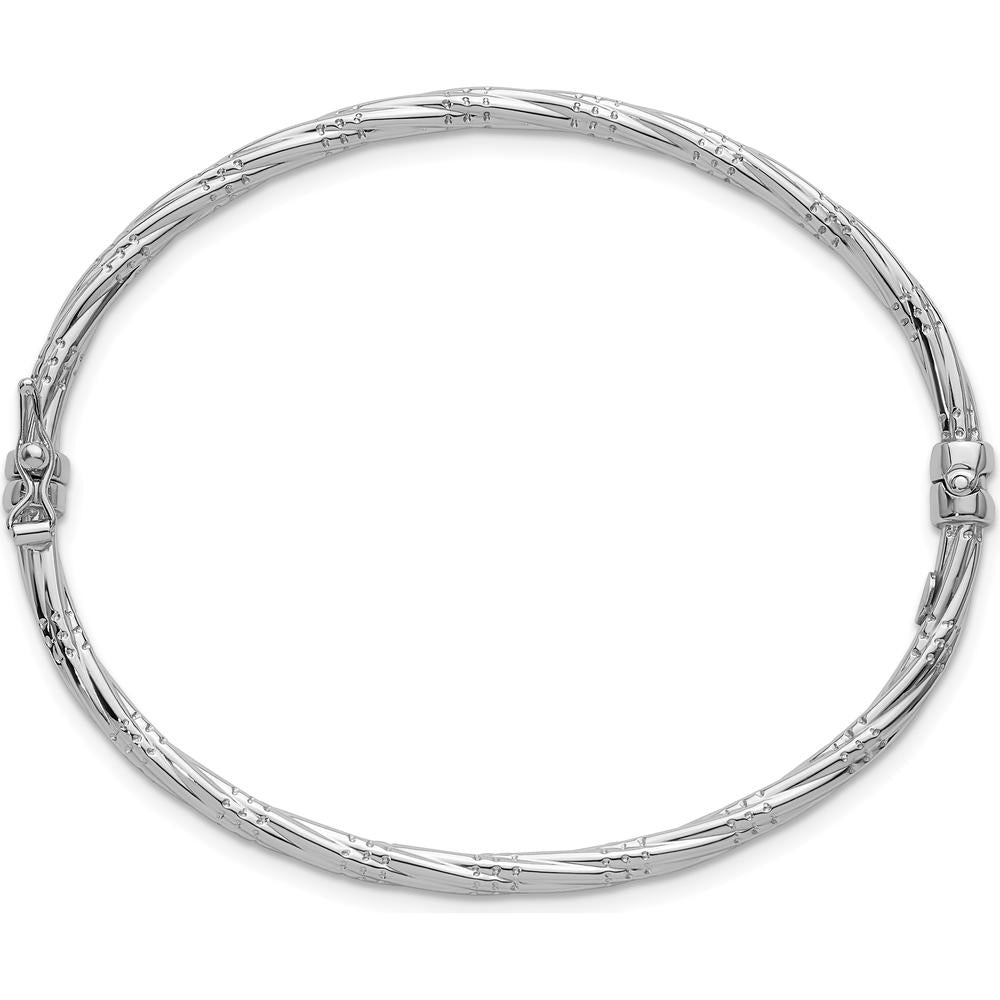 14K Yellow Gold Hinged Twisted Bangle Bracelet with Rhodium Plating - 2.87mm Width by Oro Pregiato