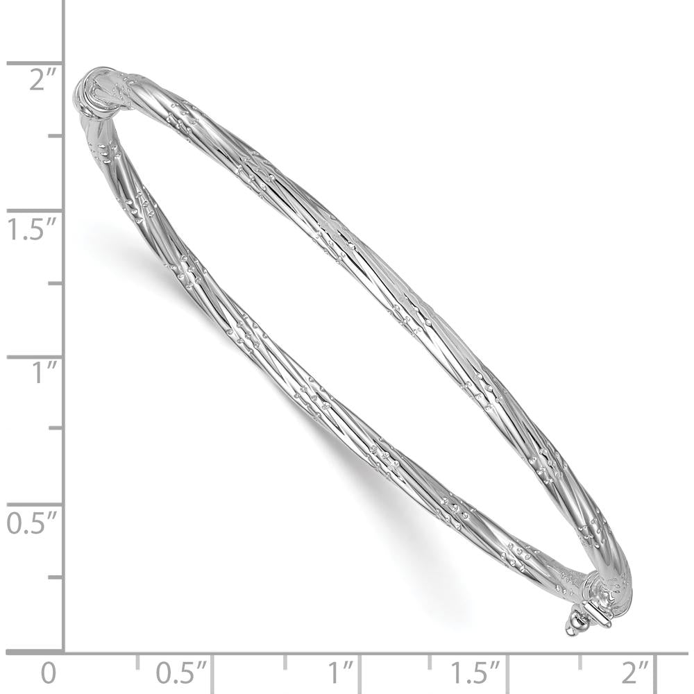14K Yellow Gold Hinged Twisted Bangle Bracelet with Rhodium Plating - 2.87mm Width by Oro Pregiato