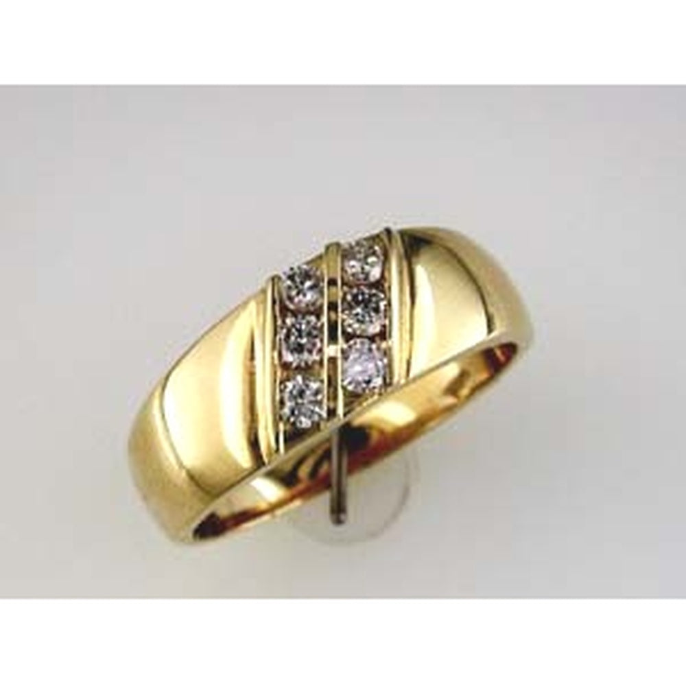 14K Yellow Gold His and Hers Horizontal Channel Set Round Diamond Ring - 0.35 Carat Total Diamond Weight - Royal Jewelry