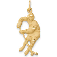 14K Yellow Gold Hockey Player Charm with Diamond-Cut Texture - 32mm by Oro Pregiato