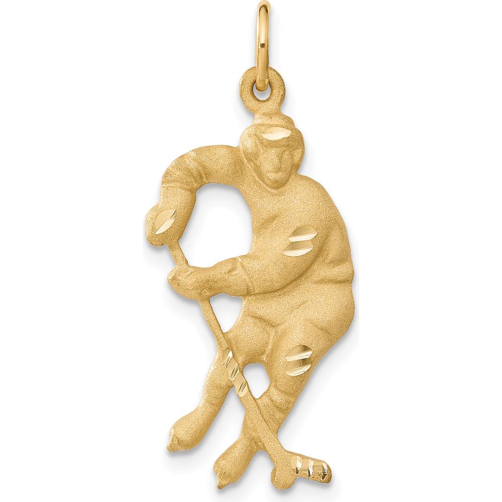 14K Yellow Gold Hockey Player Charm with Diamond-Cut Texture - 32mm by Oro Pregiato