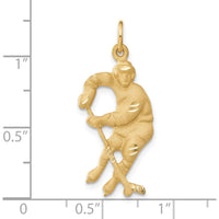 14K Yellow Gold Hockey Player Charm with Diamond-Cut Texture - 32mm by Oro Pregiato