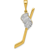 14K Yellow Gold Hockey Stick and Glove Pendant with White Rhodium Accents by Oro Pregiato
