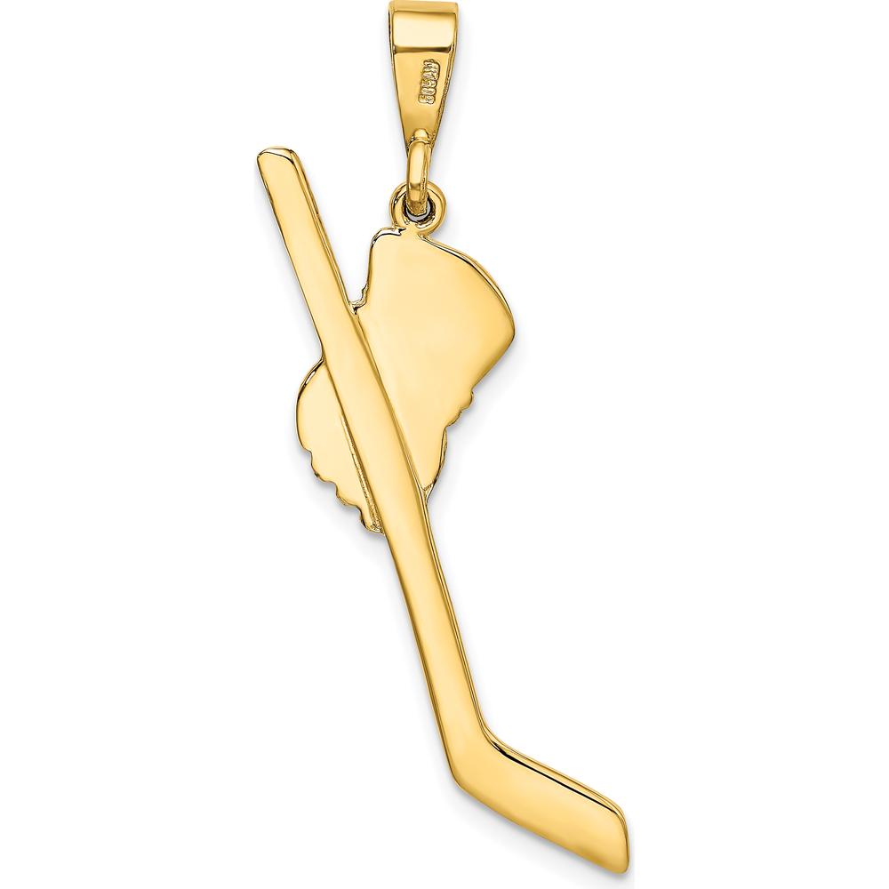 14K Yellow Gold Hockey Stick and Glove Pendant with White Rhodium Accents by Oro Pregiato