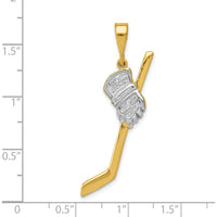 14K Yellow Gold Hockey Stick and Glove Pendant with White Rhodium Accents by Oro Pregiato