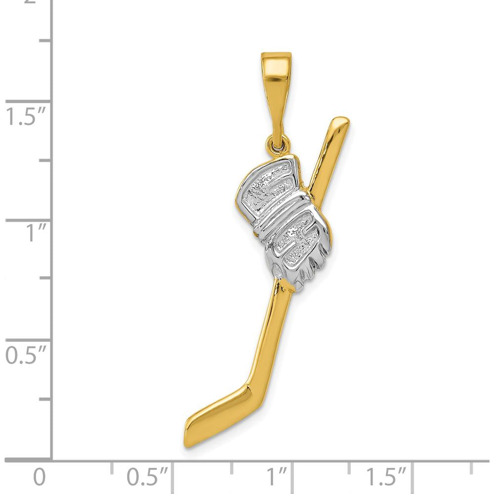 14K Yellow Gold Hockey Stick and Glove Pendant with White Rhodium Accents by Oro Pregiato